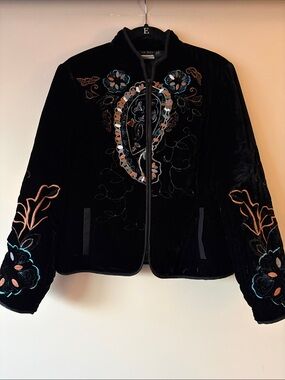 Vintage Upcycled Grateful Dead inspired Black Velvet Embroidered Bolt Jacket ⚡️